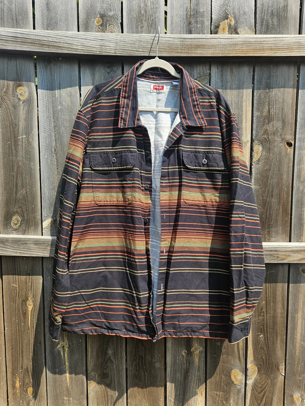 Wrangler Barn Shirt Jacket Men 2XL Button Down Pocket Light Western Cotton Aztec